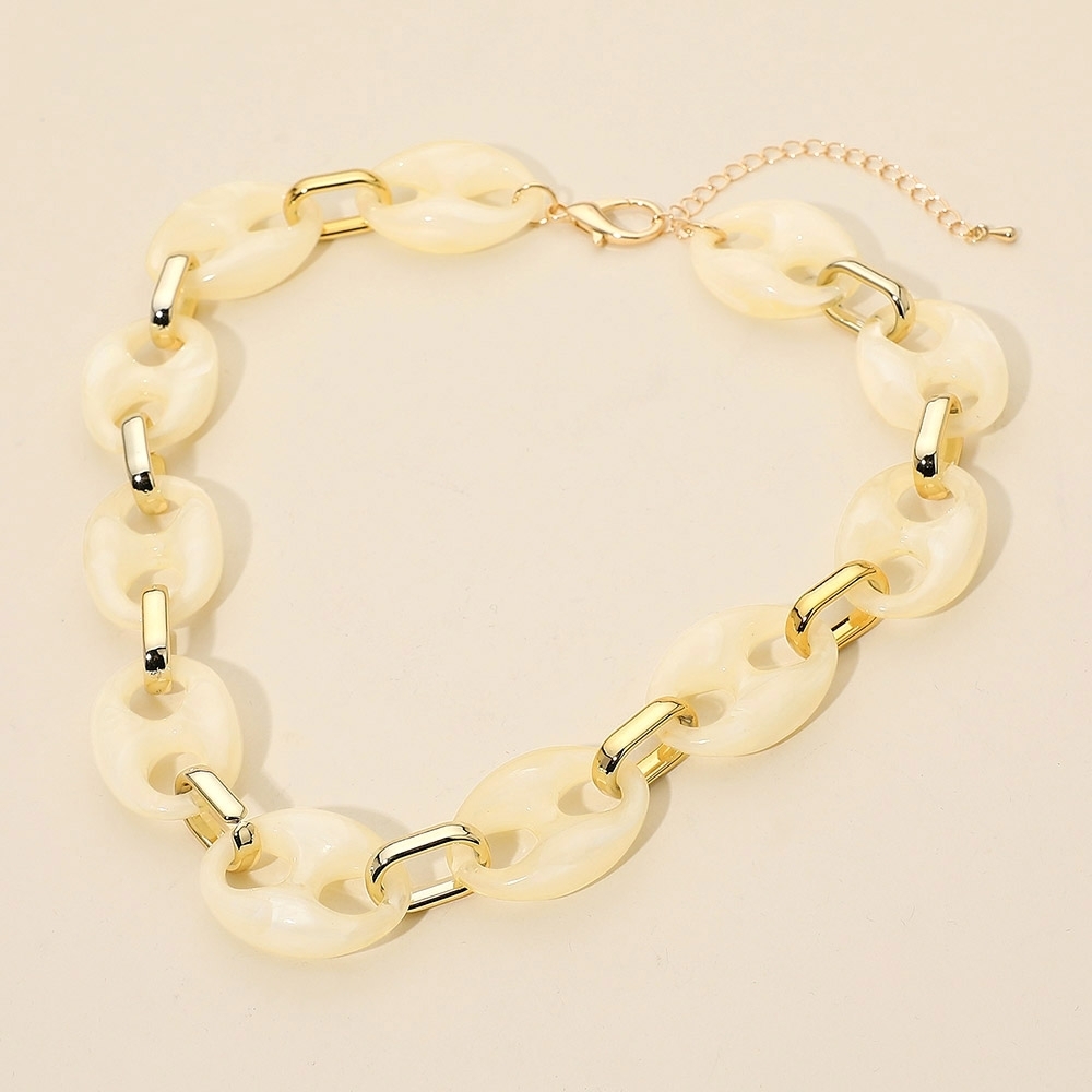 Cream & Gold Mariner Link Necklace Chain Bold Statement Casual Jewelry